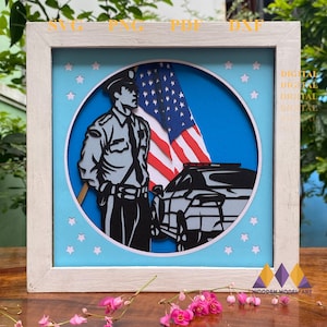 Policjant w pudełku cieni SVG: 3D wycinany z papieru lightbox (do pobrania w wersji cyfrowej)