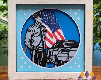Police Officer Shadow Box SVG: 3D Paper Cut Light Box (Digital Download)