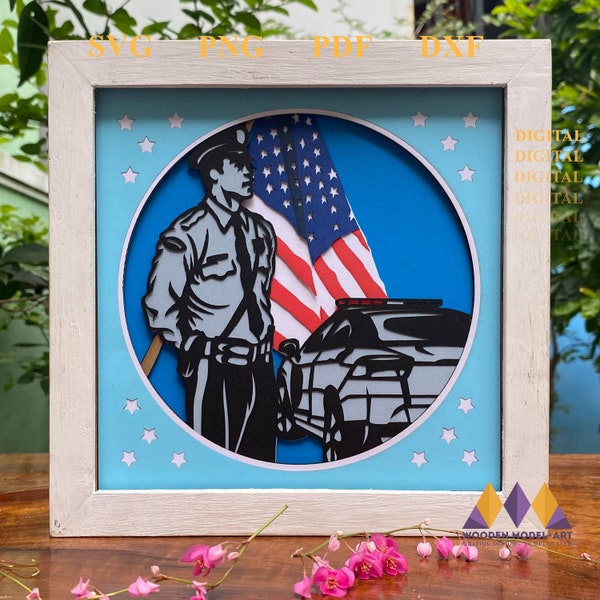 POLICE Svg Light Box - POLICE OFFICER Shadow Box - 3D Paper Cut - Layered - For Cricut - Silhouette 2