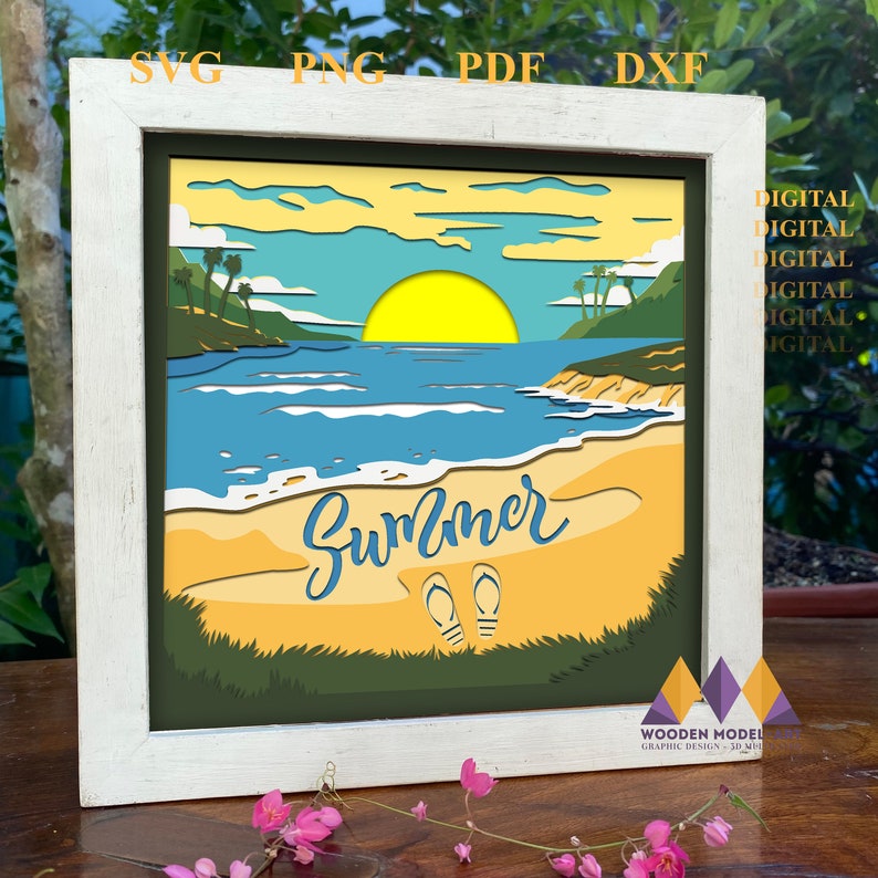 Beach Summer Shadow Box SVG: Ocean 3D Layered Paper Light Box (digital ...