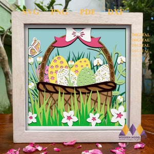 3D Easter Basket Shadow Box, Happy Eggs SVG, Layered Paper Art, Floral Shadow Box, Files For Cricut and Silhouette with Easy Instructions