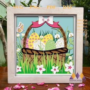 Caja de sombras de cesta de Pascua 3D: Arte floral en papel (SVG, PDF, DXF)