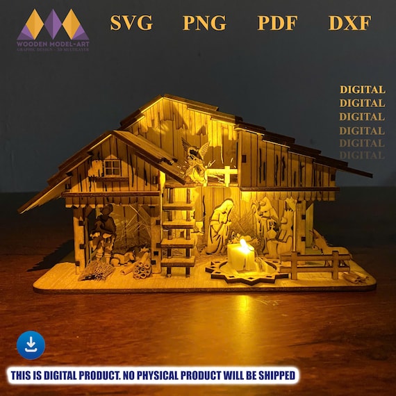 Laser Cut Nativity Scene Candle Holder: Christmas Table Lamp Decor (Digital File)