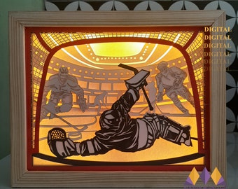 Hockey Paper Cut Light Box, Shadow Box, 3D Layered, Svg, Silhouette, Archivo de plantilla digital.
