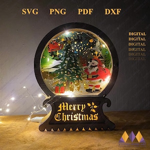 Santa Snow Globe Laser Cut File: Christmas Light Lantern SVG (Digital)