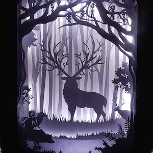 Deer in Forest Christmas 3D Paper Cut Template Light Box SVG Digital Download Files, Shadow Box SVG Digital Download Files, Cricut