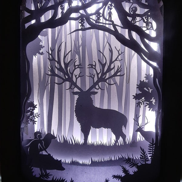 Deer in Forest Christmas 3D Paper Cut Template Light Box SVG Digital Download Files, Shadow Box SVG Digital Download Files, Cricut
