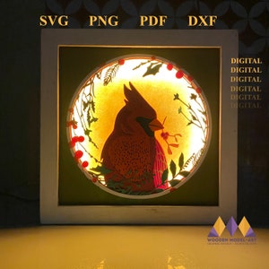CARDINAL SVG Light Box - 3D Red Cardinal CHRISTMAS Shadow Box - for cricut - for silhouette