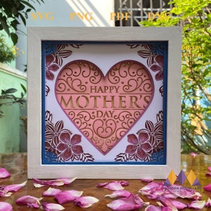 Happy Mother Day, Paper Cut Light Box Template, Shadow Box SVG, Shadow Box, 3D Papercut LightBox SVG File DIY, Cutting, Heart Mother es,
