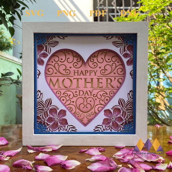 Happy Mother Day, Paper Cut Light Box Template, Shadow Box SVG, Shadow Box, 3D Papercut LightBox SVG File DIY, Cutting, Heart Mother's,