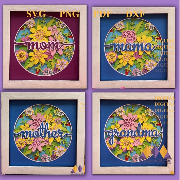 3D Mother's Day SVG - Combo 4 Svg file Mother / Mom / Mama / Grandpa shadow box svg - for cricut - for silhouette