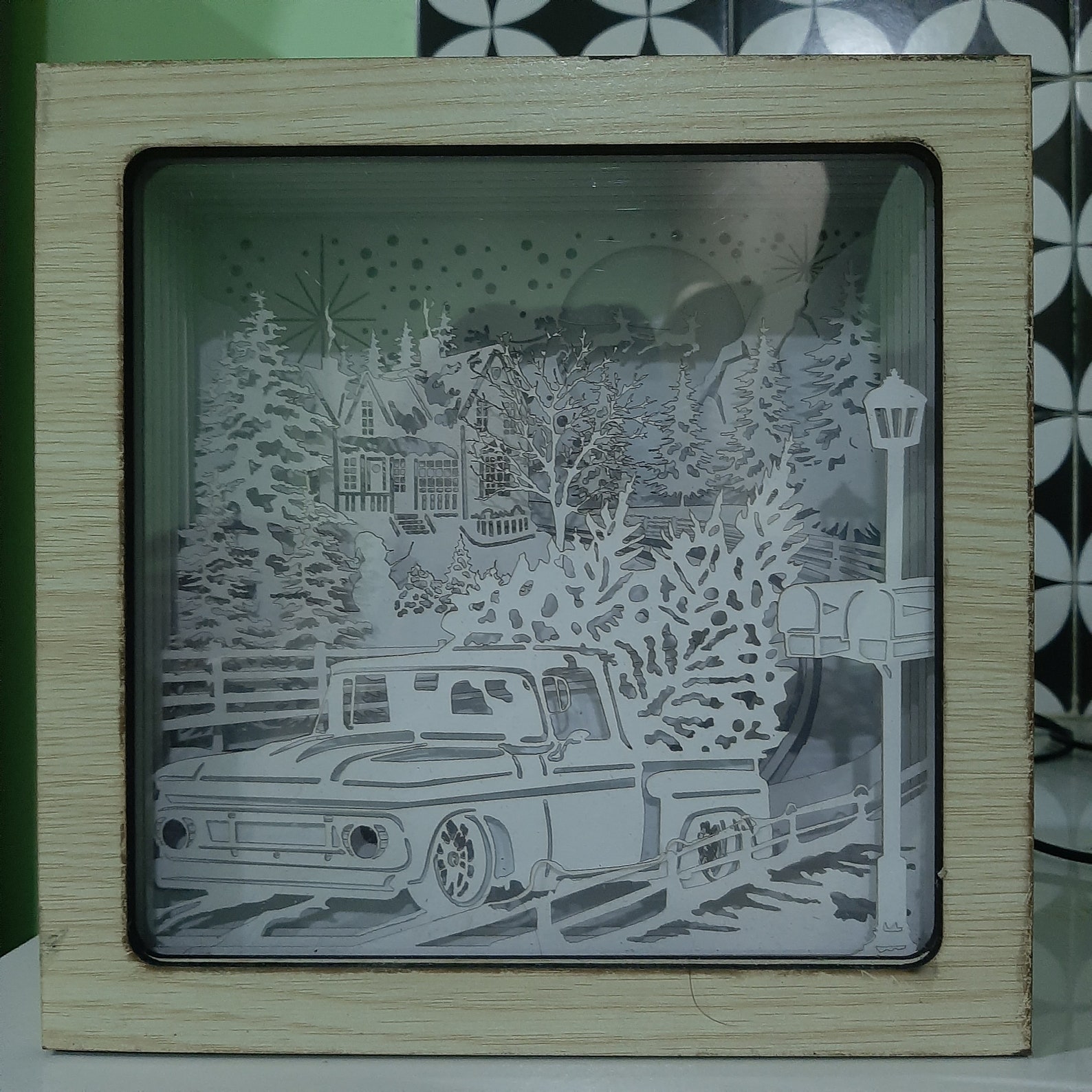 Merry Christmas Shadow Box/vintage Red Car With Xmas Pine - Etsy