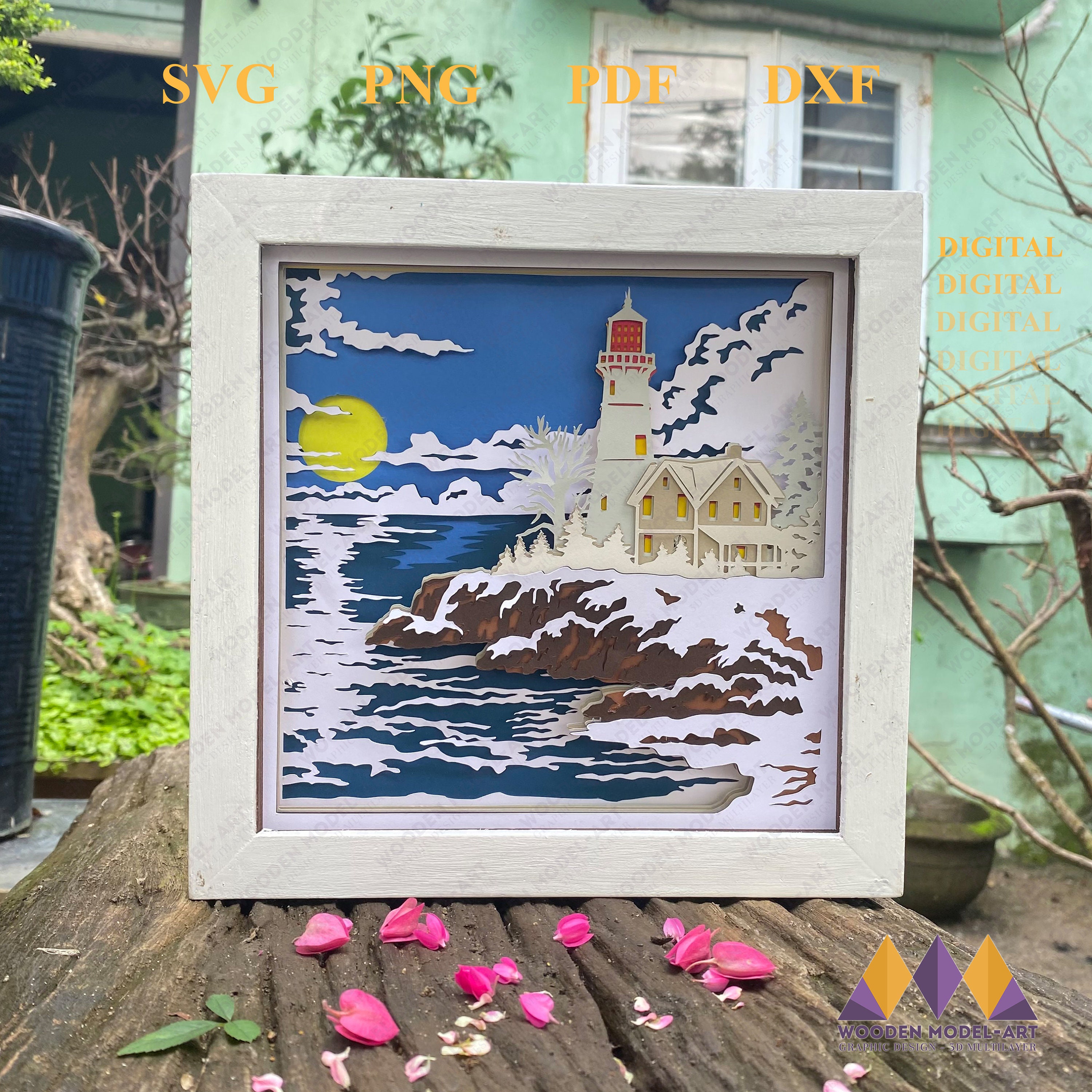 Lighthouse Shadow Box SVG: Four Seasons 3D Paper Cut Template (digital ...