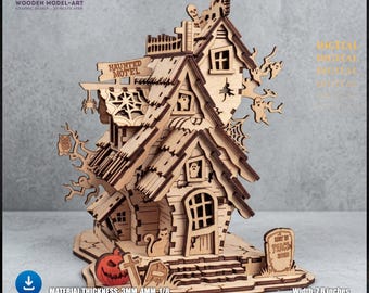 Halloween Haunted House Laser Cut Files – Lantern Candle Holder,  Table Lamp 3D Wooden (Digital Download)