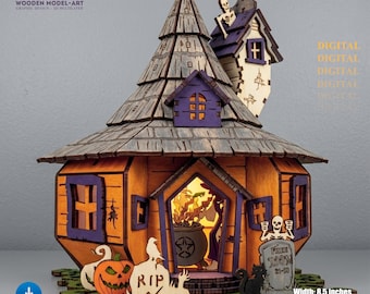 Halloween Pumpkin House Laser Cut Files – Witch Lantern Candle Holder (Digital Download)