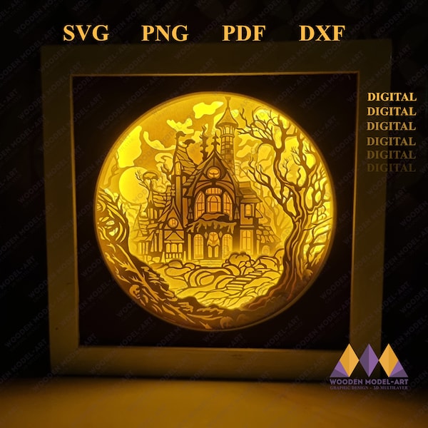 GHOST CASTLE Svg Light Box, Halloween Shadow Box, For Cricut, Cardstock, Silhouette