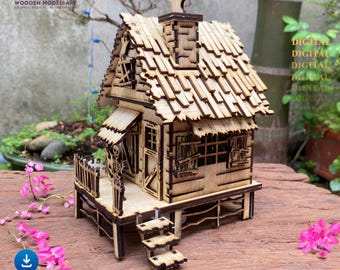 Halloween Haunted House Laser Cut Files: 3D Wood Model design file (Digital Download)