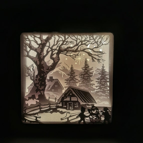 Merry Christmas Shadow Box lightbox Snow Santa s Cabin Christmas