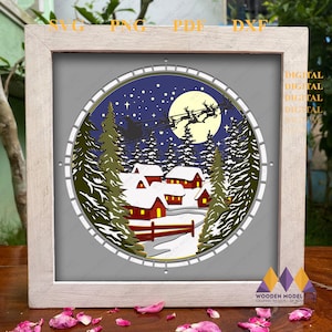 CHRISTMAS VILLAGE Svg Light Box, Winter Christmas svg - SANTACLAUS shadow box svg - per cricut - per silhouette