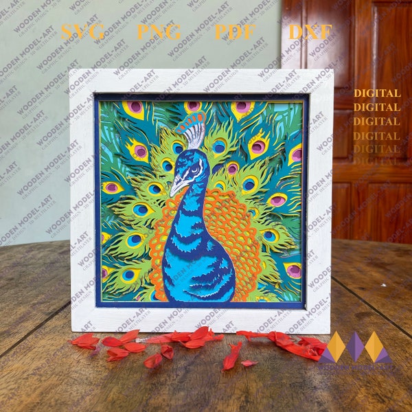 3D PEACOCK SVG - PEACOCK shadow box - for cricut - for silhouette