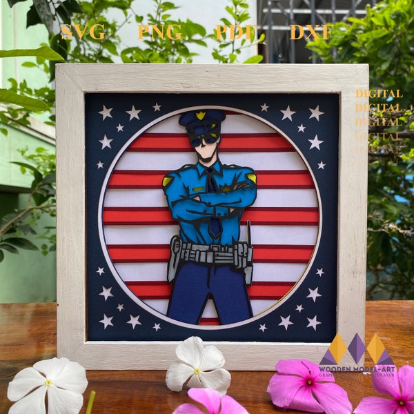 POLICE Svg Light Box - POLICE OFFICER Shadow Box - 3D Paper Cut - Layered - For Cricut - Silhouette.