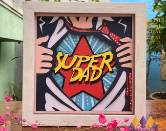 Plantilla SVG para caja de luz 3D "Super Papá": Plantilla para caja de luz del Día del Padre (Descarga digital)