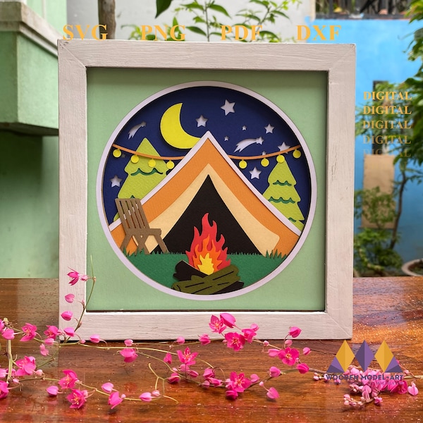 3D TENT CAMPSITE SVG, Camping Shadow box svg, Light Box layered cardstock svg, for cricut, for silhouette 3D TENT CAMPSITE SVG, Camping Shadow box svg, Light Box layered cardstock svg, for cricut, for silhouette