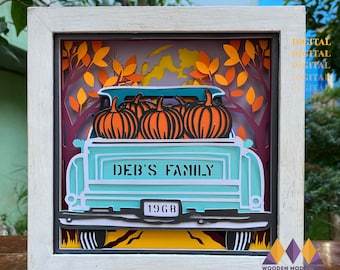 Halloween Truck Pumpkin Shadow Box SVG: Customizable Light Box Decor (Digital Download)