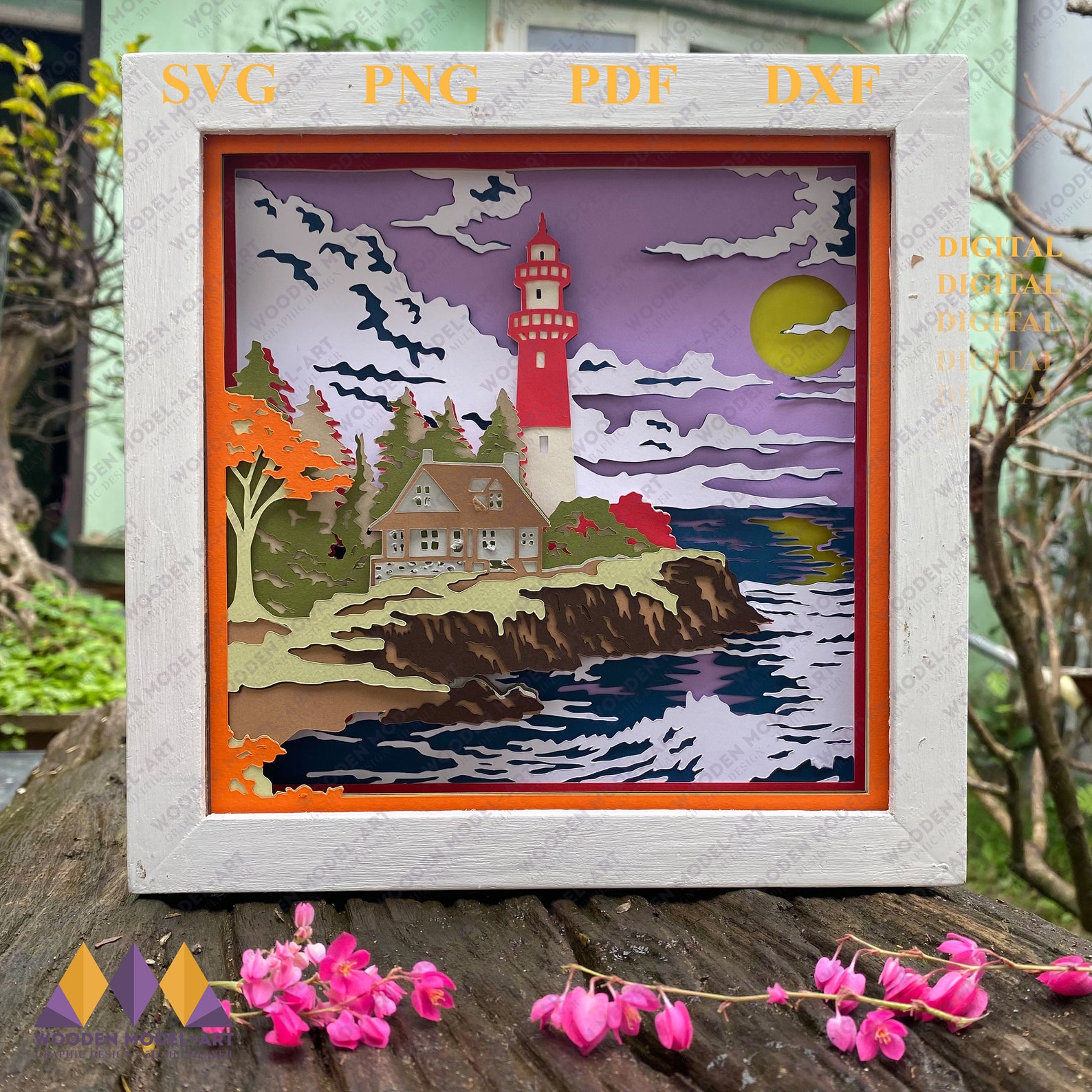 3D Lighthouse Shadow Box SVG: Fall Ocean Paper Cut Template (digital ...