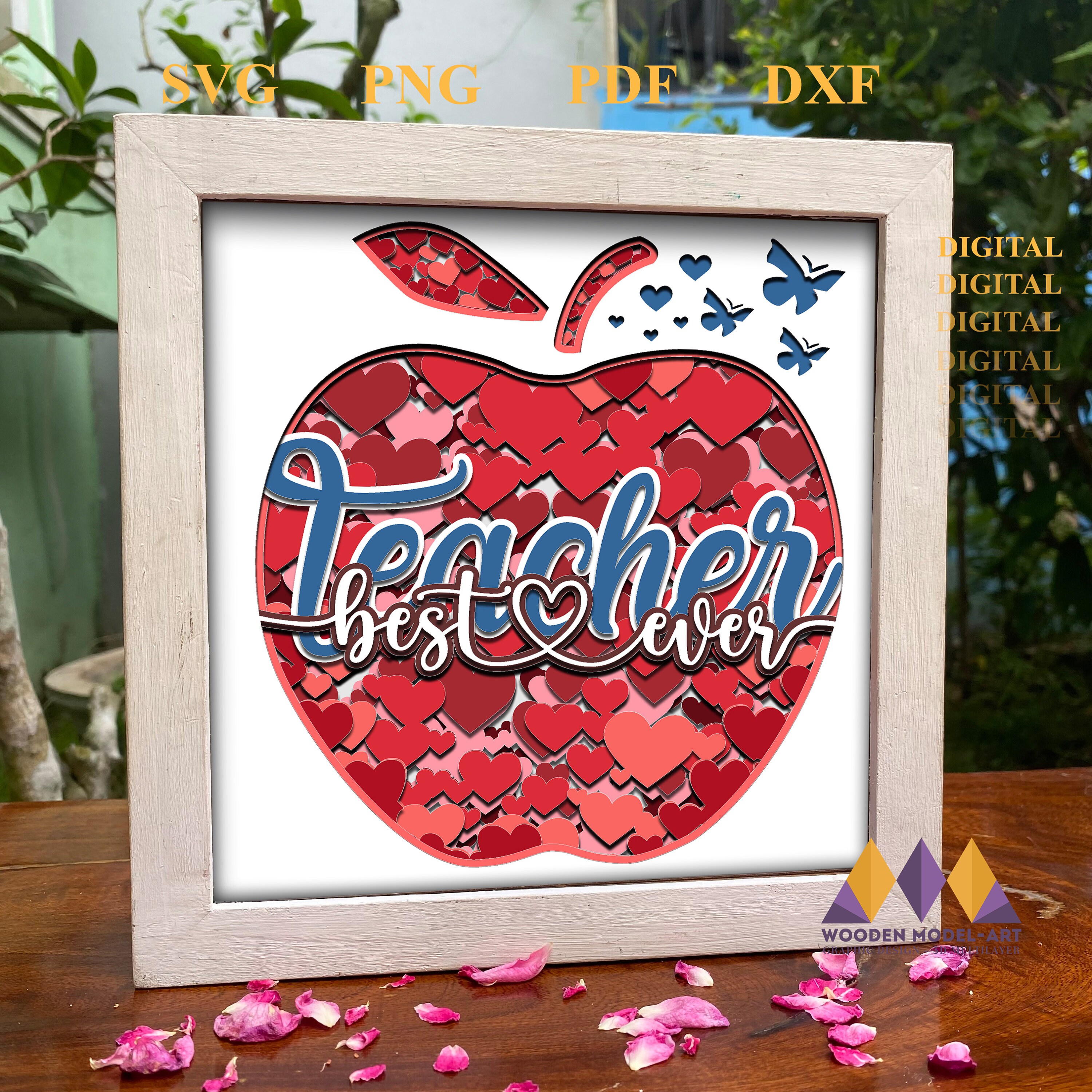 3D Teacher Apple Shadow Box SVG, Cricut Silhouette Files (digital ...