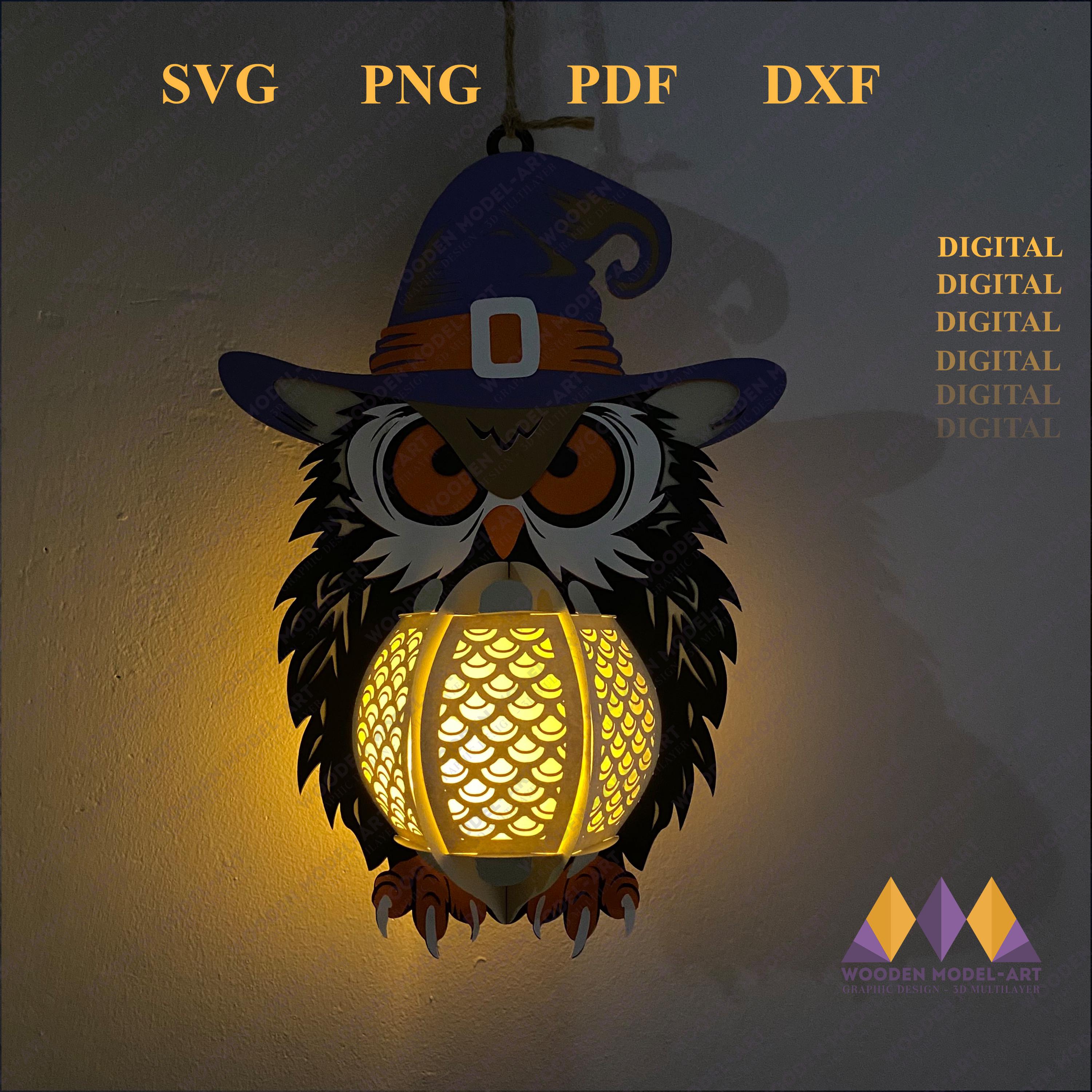 Owl Lantern SVG: Halloween Decoration Light Box (Digital Download)