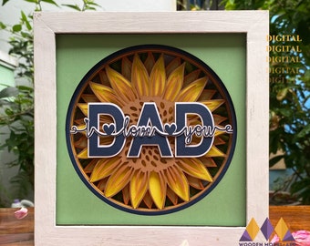 3D Sunflower Dad Shadow Box SVG: Vaderdag Cricut-bestanden (digitale download)