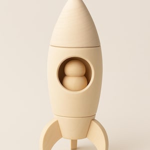 Jouet fusée en bois avec poupée, cadeau pour tout-petit Montessori, non peint