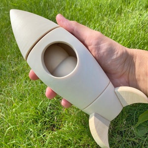 Wooden Rocket Toy with Peg Doll, Gift for Montessori Toddler, Unpainted