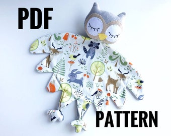 Lovey for babies pattern, lovey pdf DIY, lovey sewing pattern, owl lovey, baby comforter sewing pattern, DIY baby shower gift