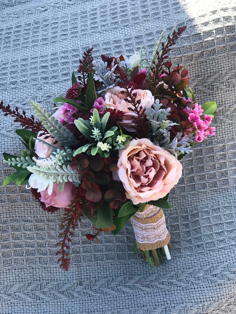 bridesmaids flowers faux bouqiets silk bridal wedding flowers burgandy wedding flowers Realistic Bridal bouquets artificial flowers