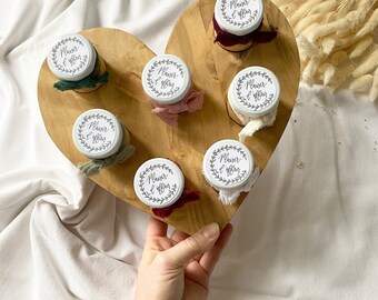 Planchette cœur en bois de 7 Bougies parfumées de 35g, décoration Topping, personnalisées. végétale. parfum français. cadeau original