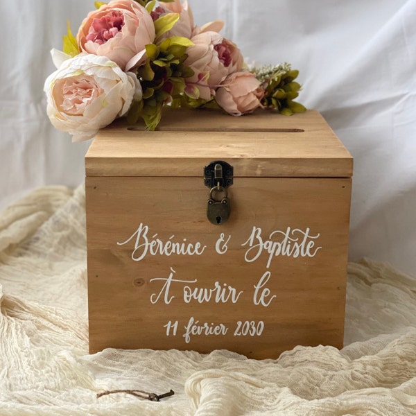 Rituel de la capsule de mariage, Coffre en bois personnalisée, avec ou sans fente sur couvercle,de jolis souvenirs quelques années plus tard