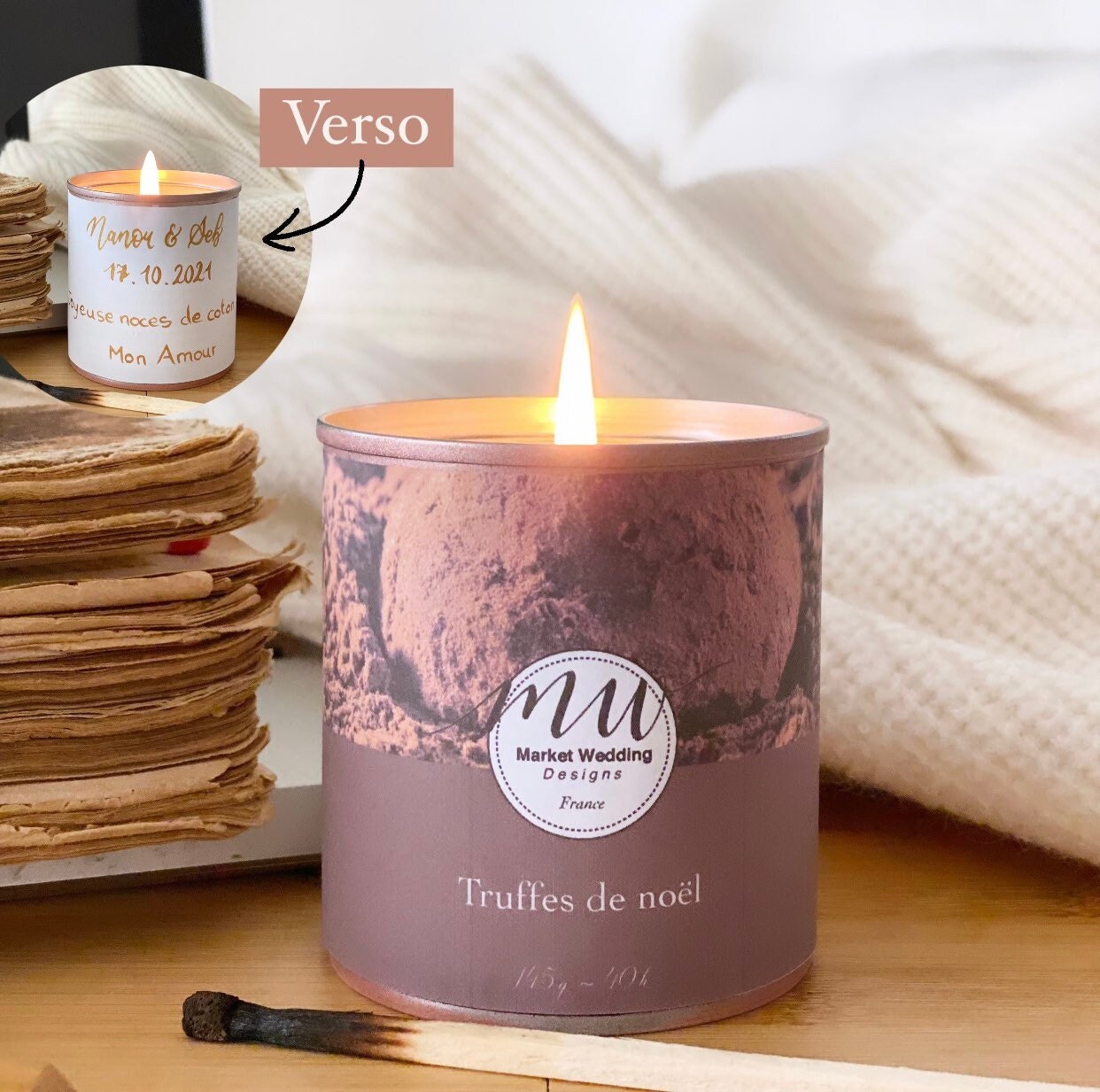 Truffes de Noël/Bougie Joy. Parfumée. Personnalisée. Végétale. Vegan. Parfums Français. Coulée à La 