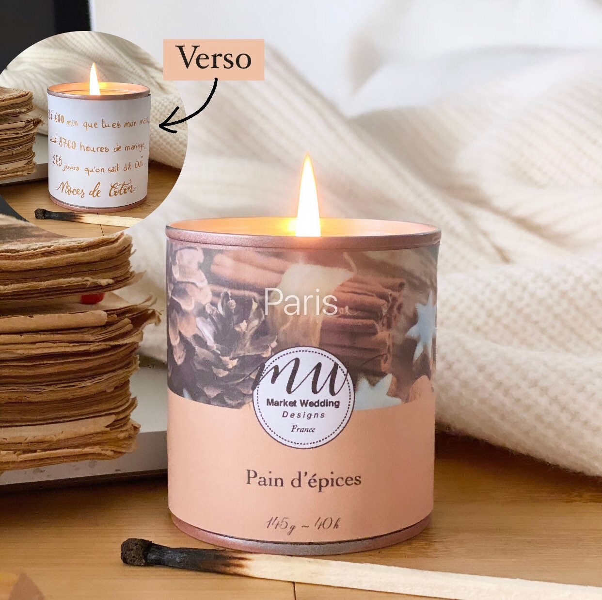 Pain d'épices/Bougie Joy. Parfumée. Personnalisée. Végétale. Vegan. Parfums Français. Coulée à La Ma