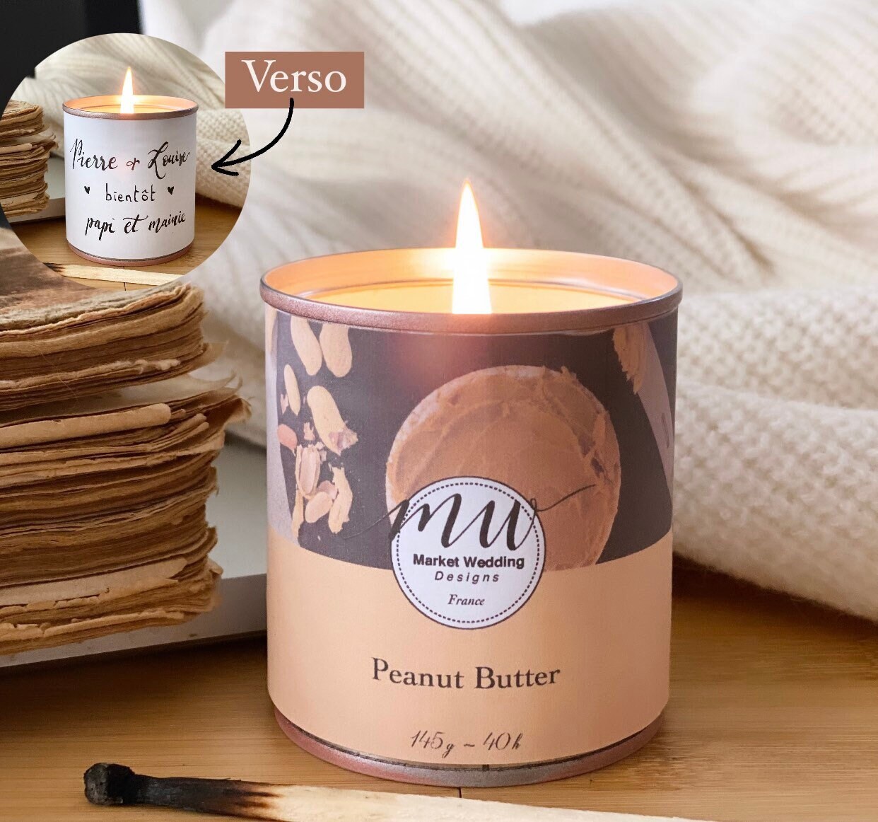 Peanut Butter/Bougie Joy. Parfumée. Personnalisée. Végétale. Vegan. Parfums Français. Coulée à La Ma