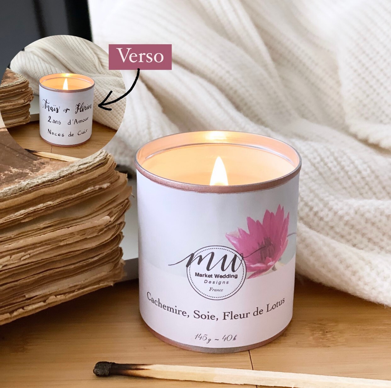 Cachemire, Soie, Fleur de Lotus/Bougie Joy. Parfumée. Personnalisée. Végétale. Vegan. Parfums França