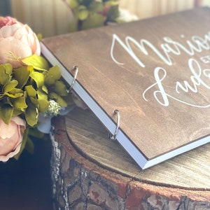 Wooden guest book for wedding A4 format book ribbon or lace finish text of your choice, hand-painted calligraphy image 9