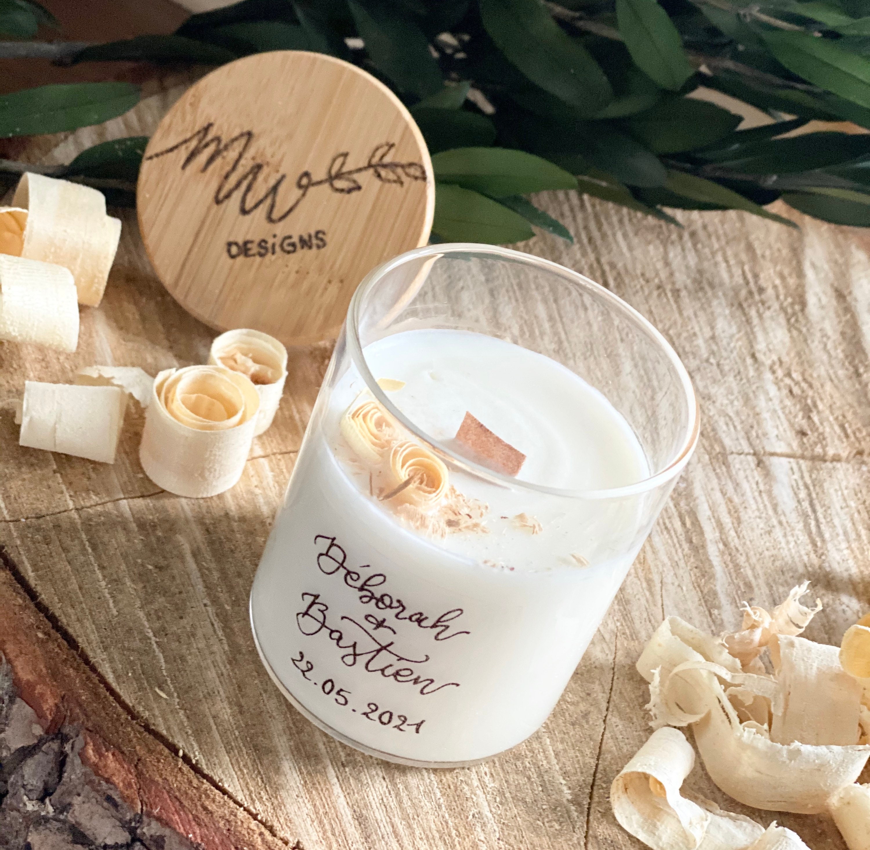 Feu de Bois/Bougie Décorée Parfumée Personnalisée - Bougie Végétale, Naturelle & Vegan, Parfums Fran