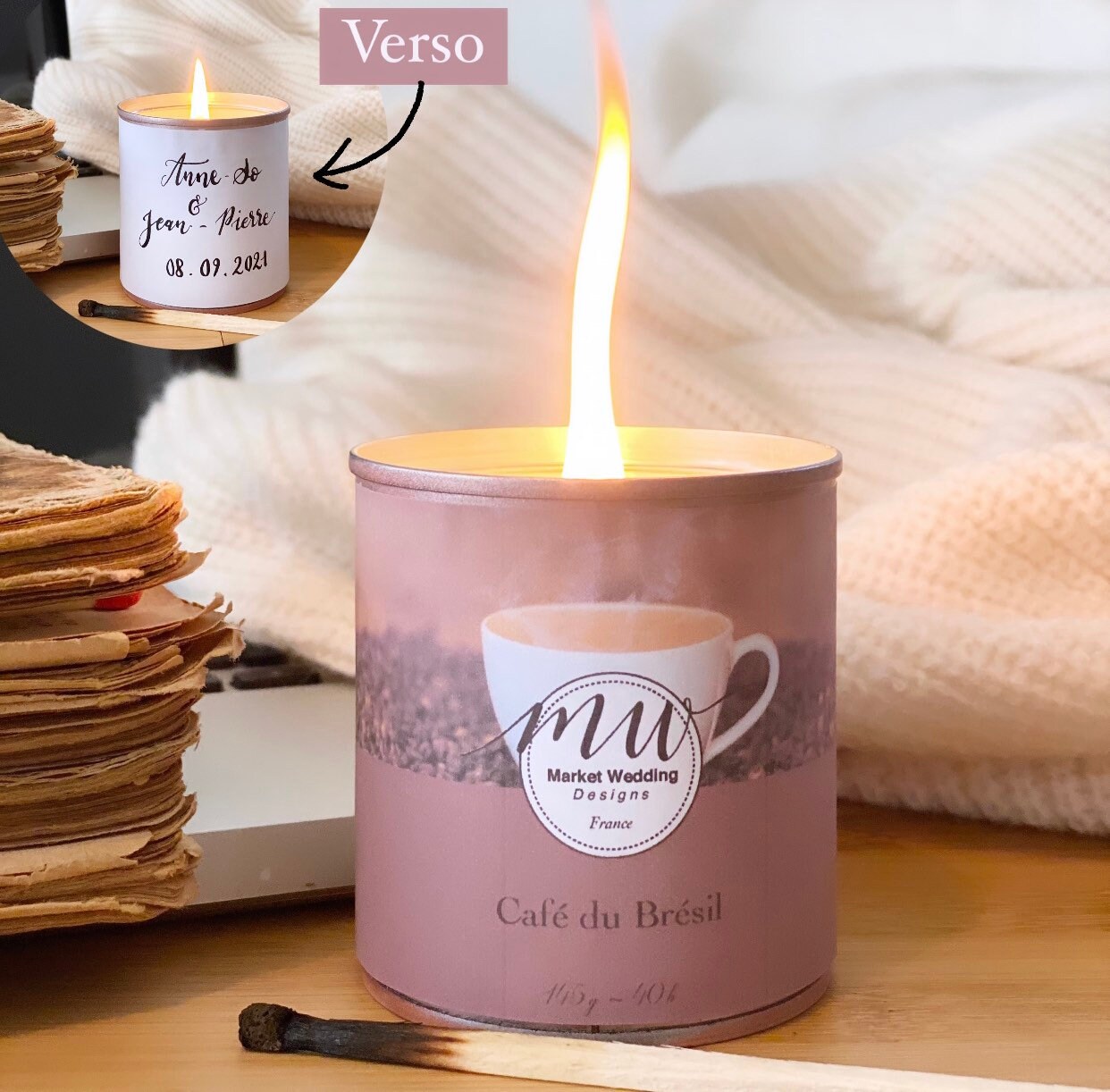 Café Du Brésil/Bougie Joy. Parfumée. Personnalisée. Végétale. Vegan. Parfums Français. Coulée à La M