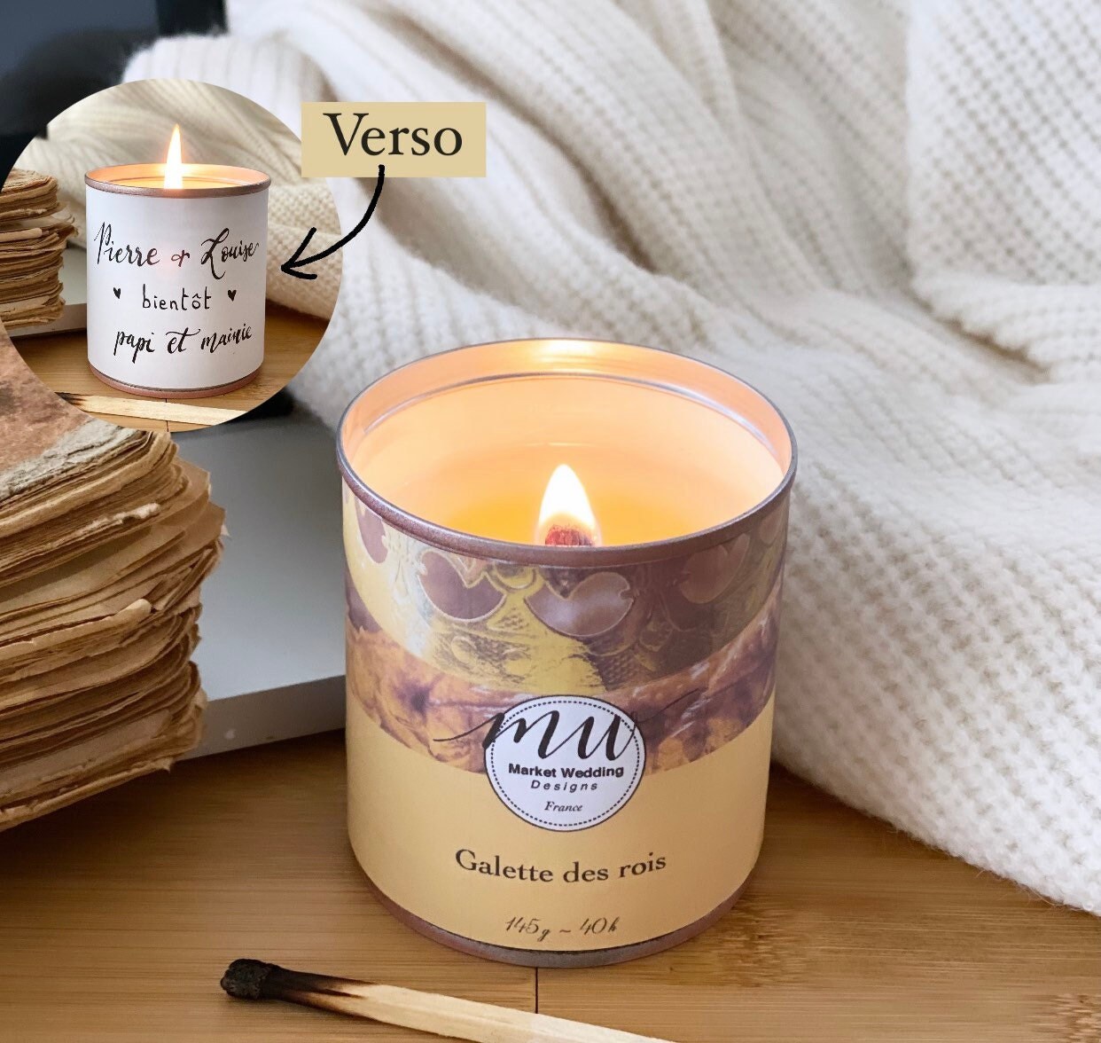 Galette Des Rois/Bougie Joy. Parfumée. Personnalisée. Végétale. Vegan. Parfums Français. Coulée à La