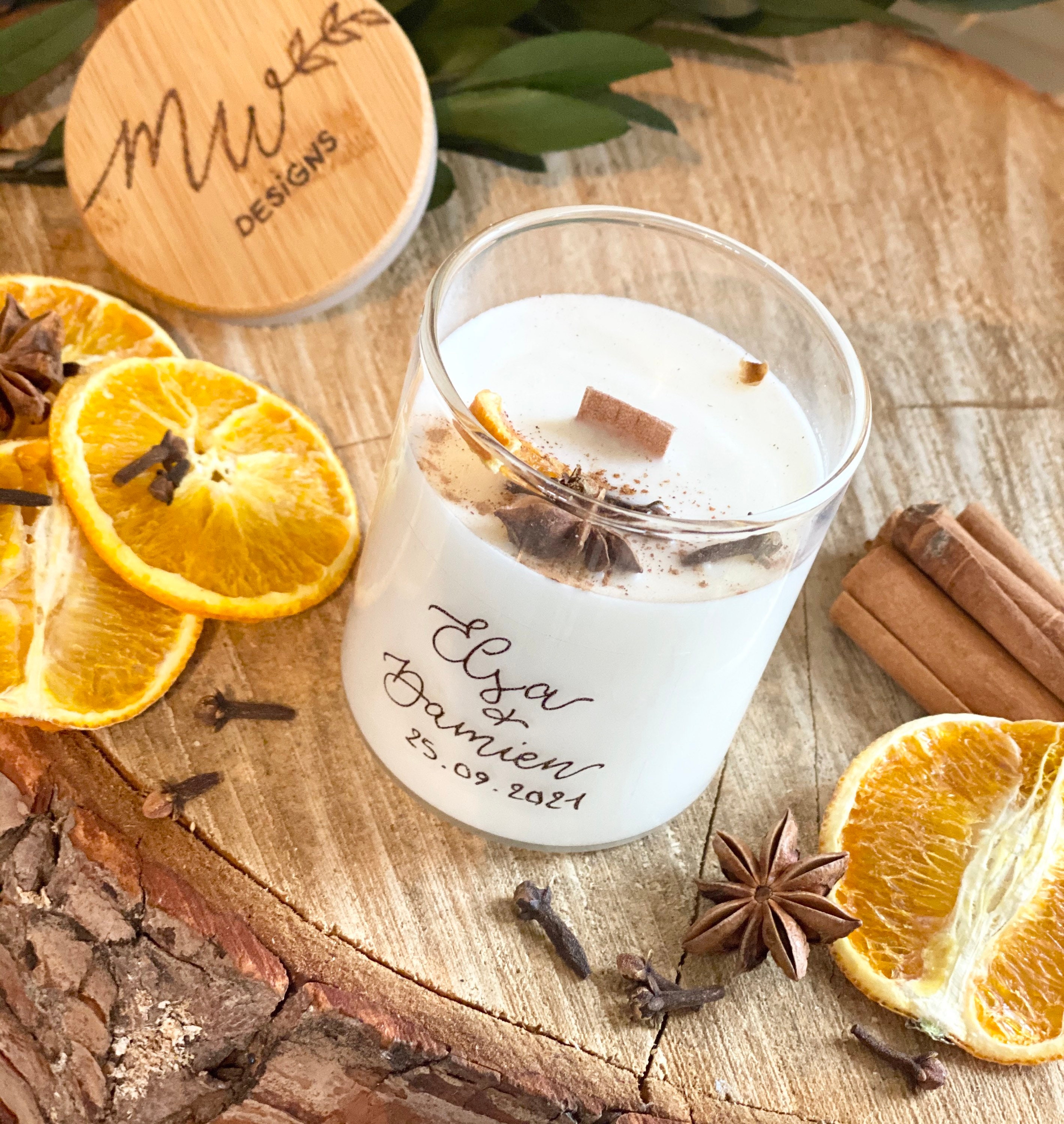 Orange Epicée/Bougie Décorée Parfumée Personnalisée - Bougie Végétale, Naturelle & Vegan, Parfums Fr