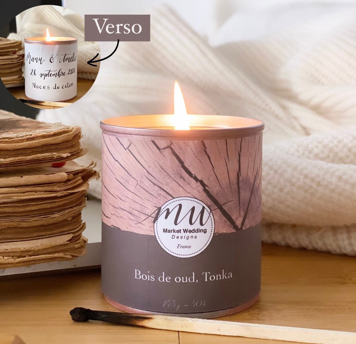 Bois de Oud, Tonka/Bougie Joy. Parfumée. Personnalisée. Végétale. Vegan. Parfums Français. Coulée à 