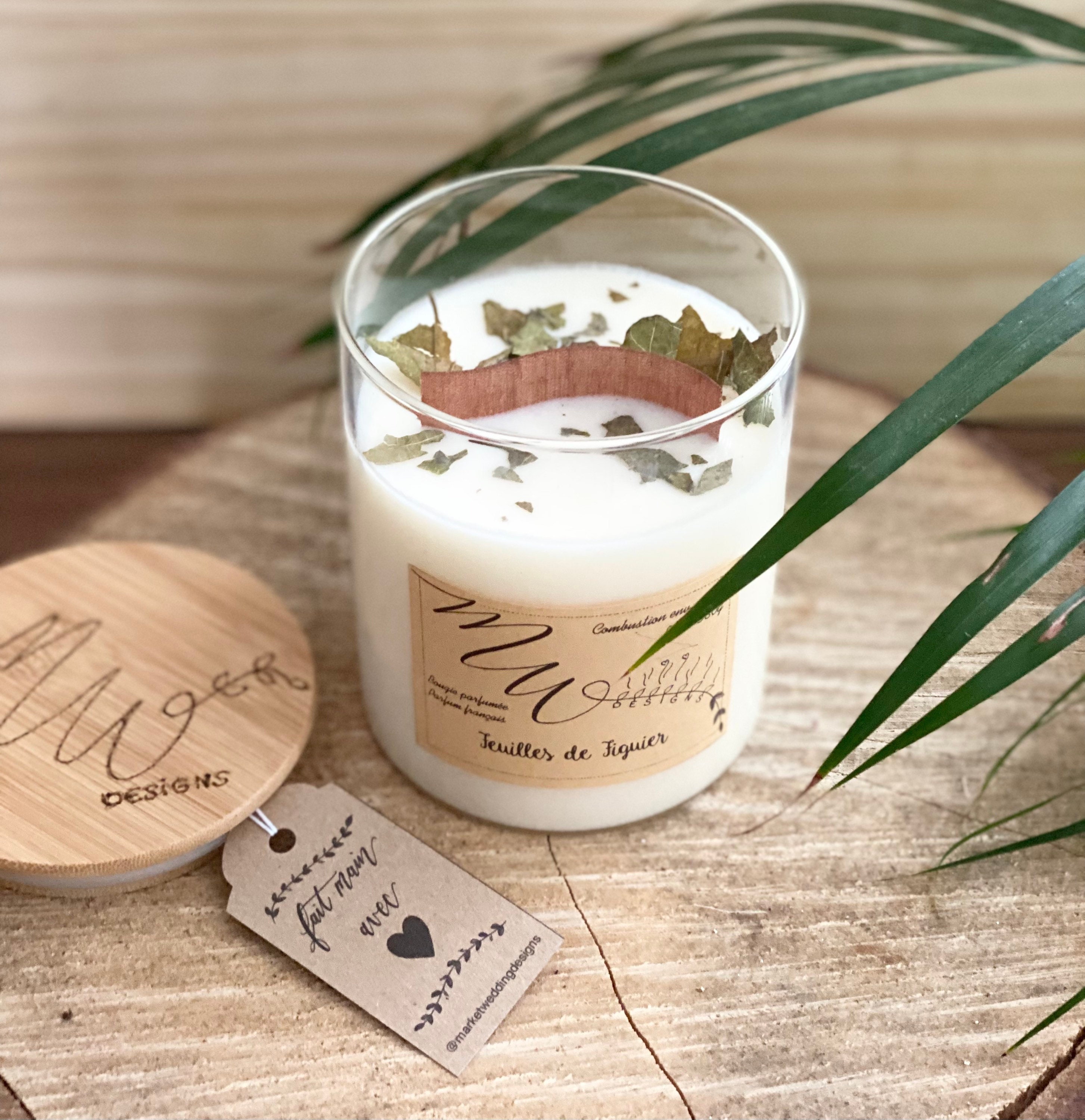 Feuilles de Figuier/Bougie Décorée Parfumée Personnalisée - Bougie Végétale, Naturelle & Vegan, Parf