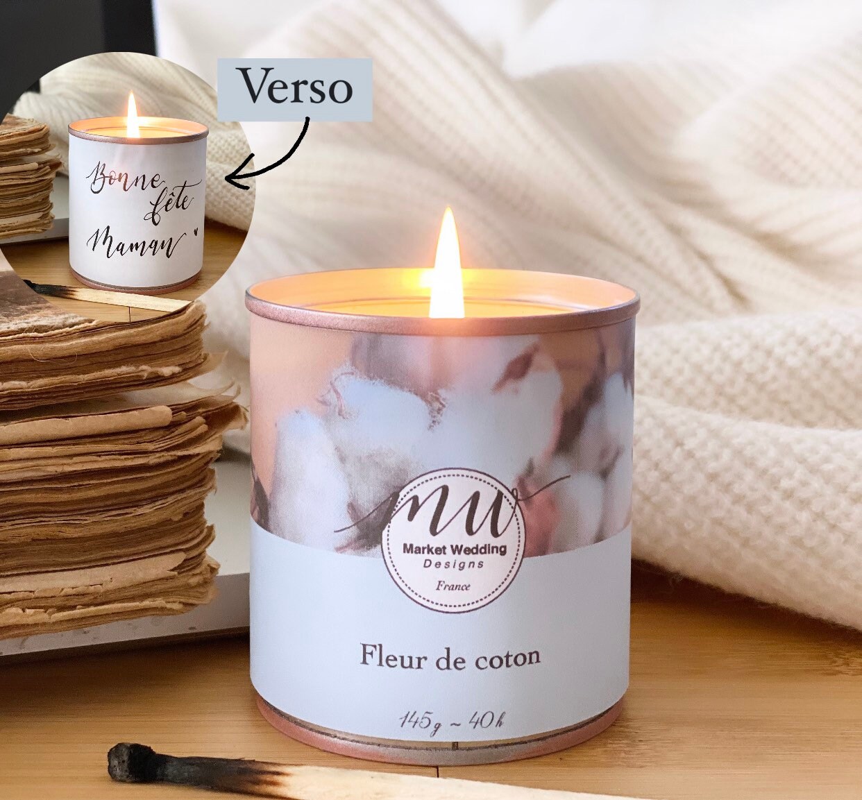 Fleur de Coton/Bougie Joy. Parfumée. Personnalisée. Végétale. Vegan. Parfums Français. Coulée à La M